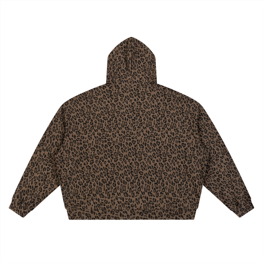 Unisex Leopard Print Waffle Full Zip Hoodie
