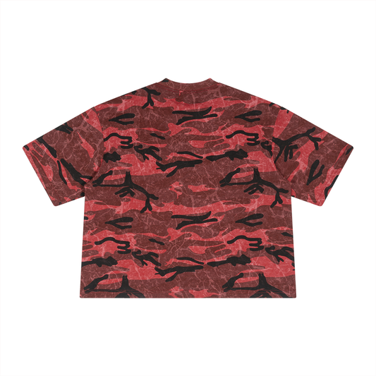Boxy Camo Print T-Shirt Red