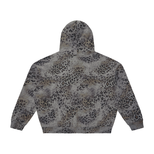 Vintage Wash Leopard Full Zip Hoodie Grey