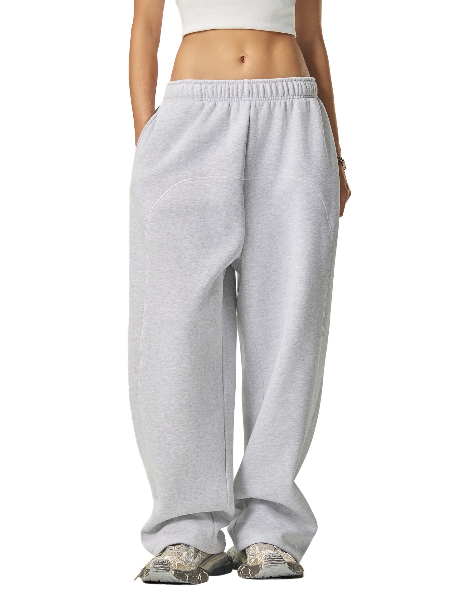 Contrast-Stitched Fleece Sweatpants Grey