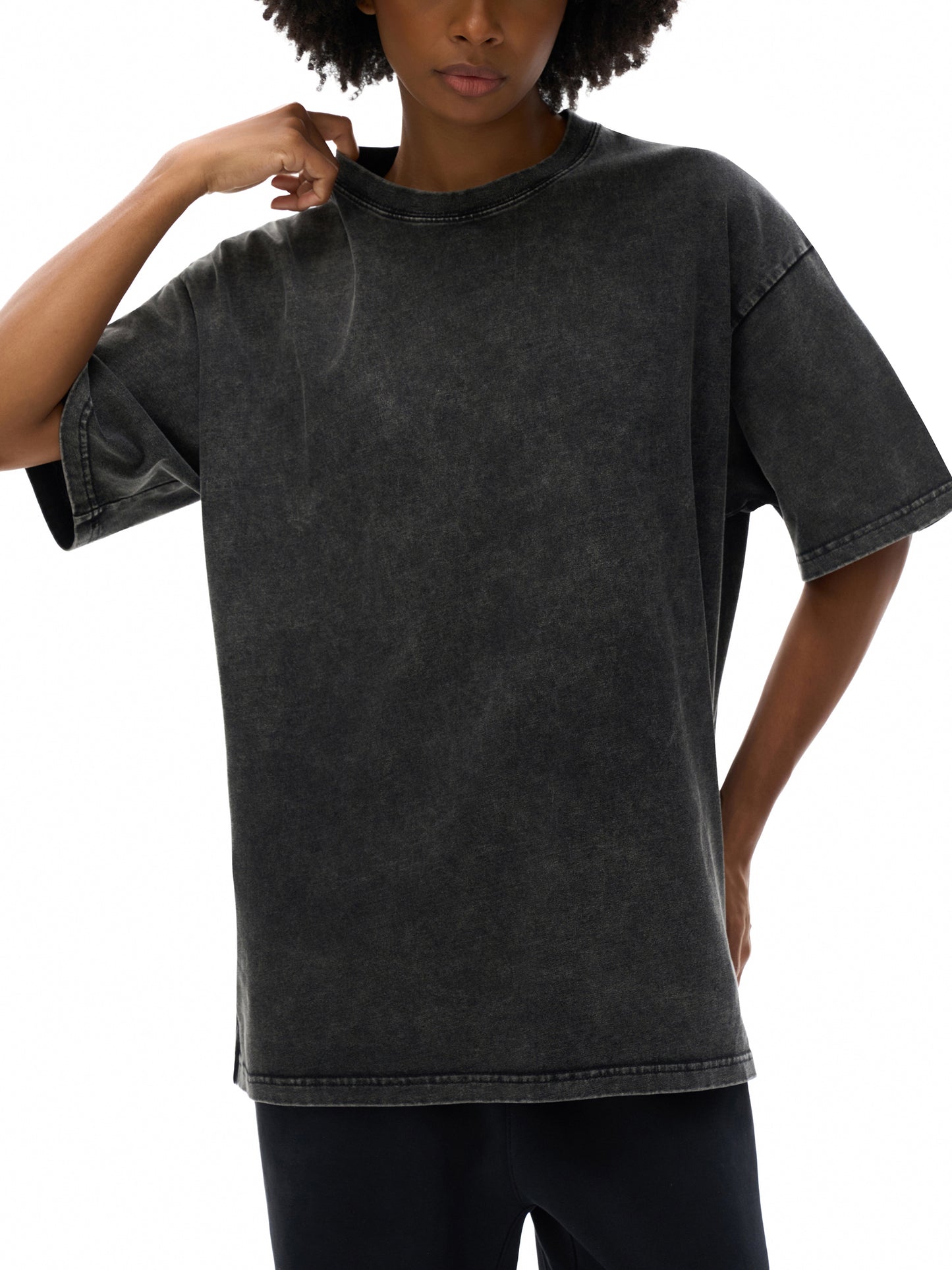 Snow Washed Oversized Cotton T-Shirt Black