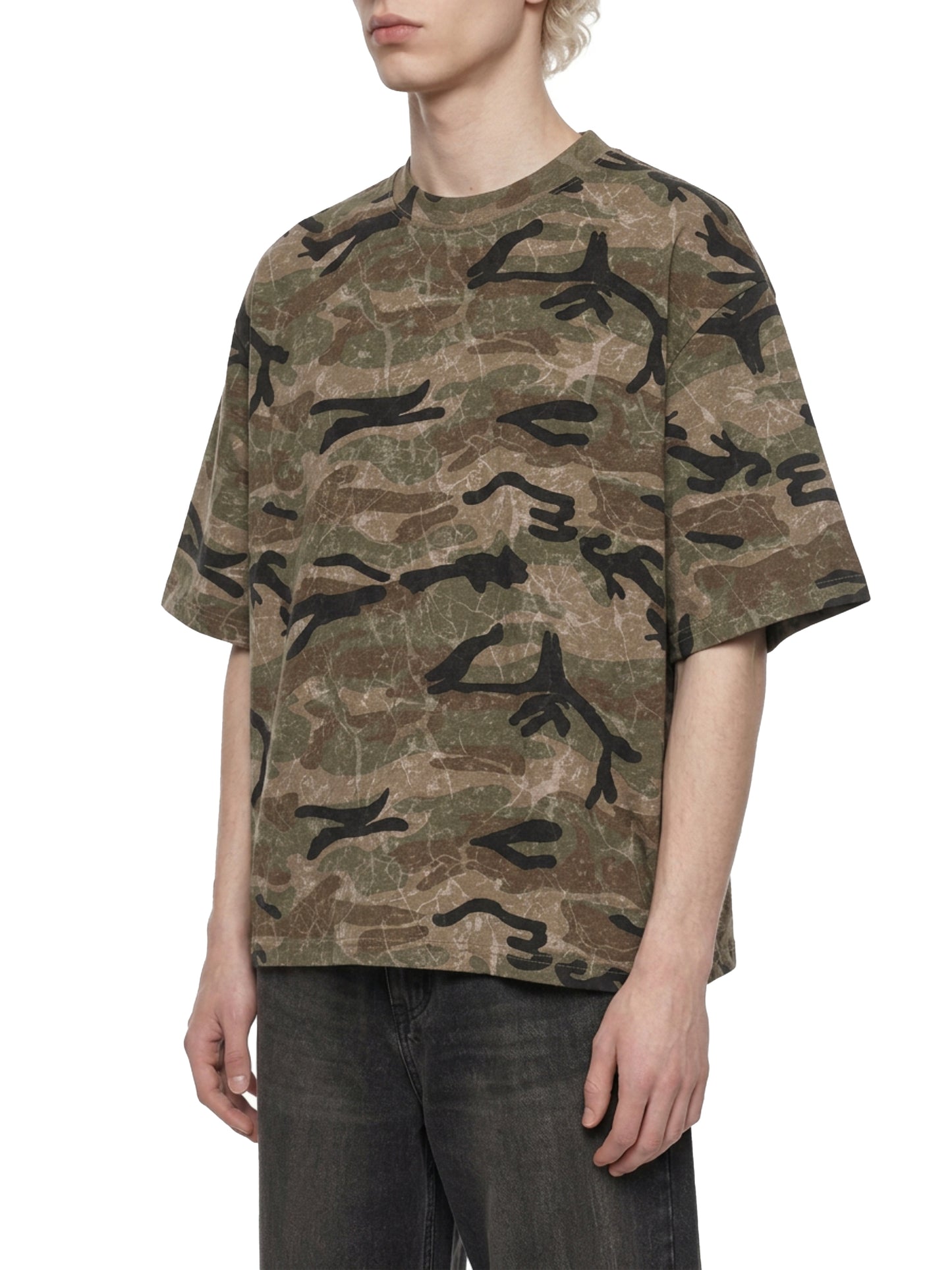 Boxy Camo Print T-Shirt Green