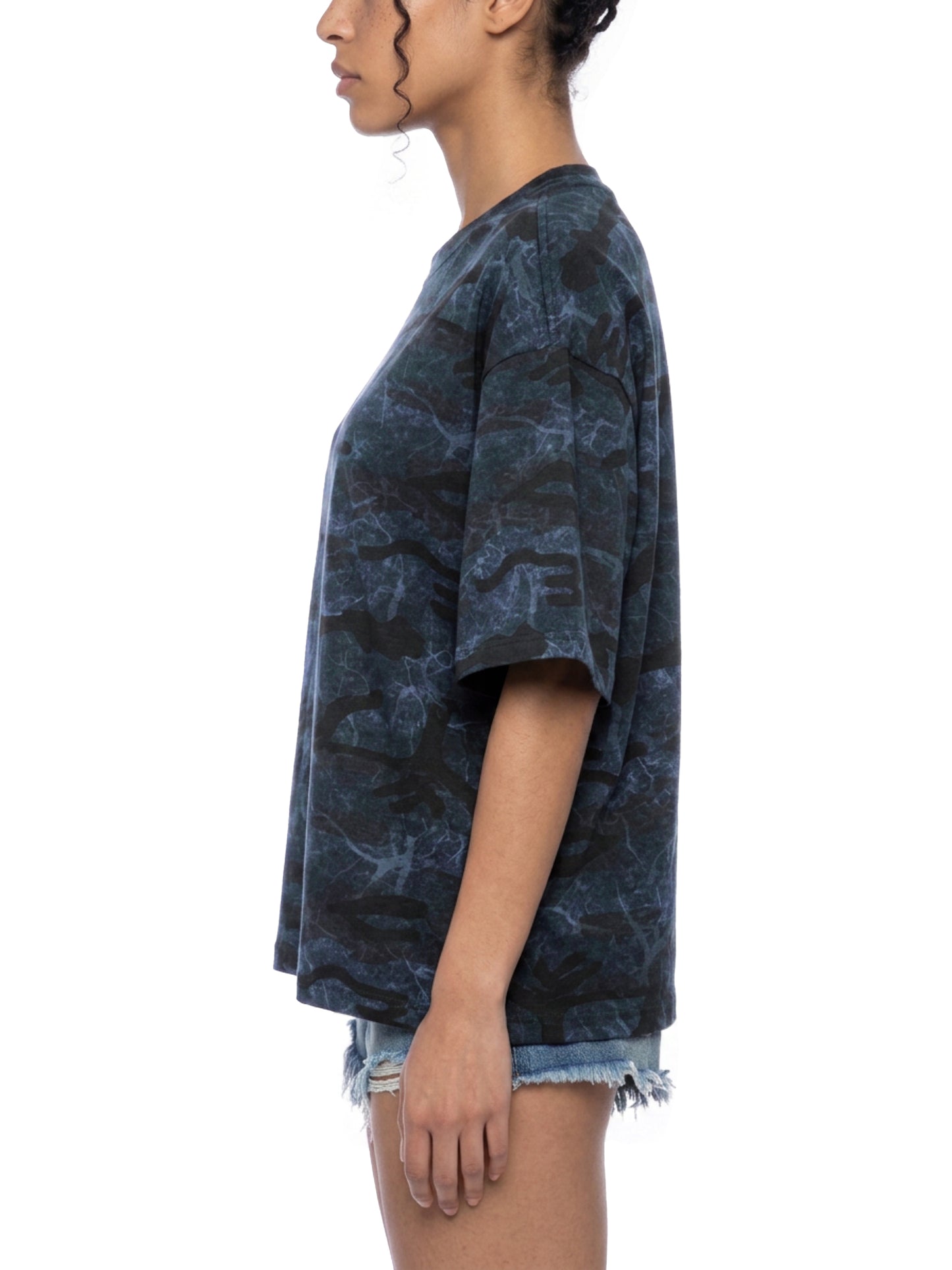 Boxy Camo Print T-Shirt Blue