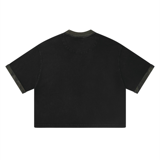 Unisex Mineral Washed Boxy Panel T-Shirt Black