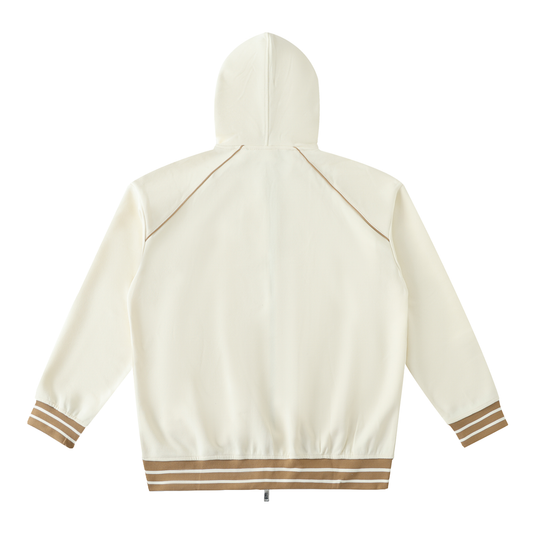 Striped Trim Zip-Up Hoodie Cream