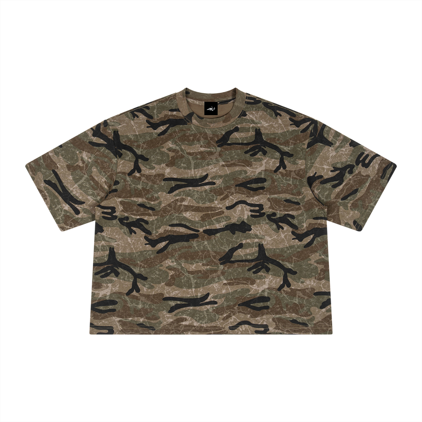 Boxy Camo Print T-Shirt Green
