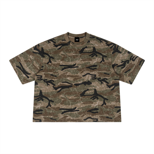 Boxy Camo Print T-Shirt Green