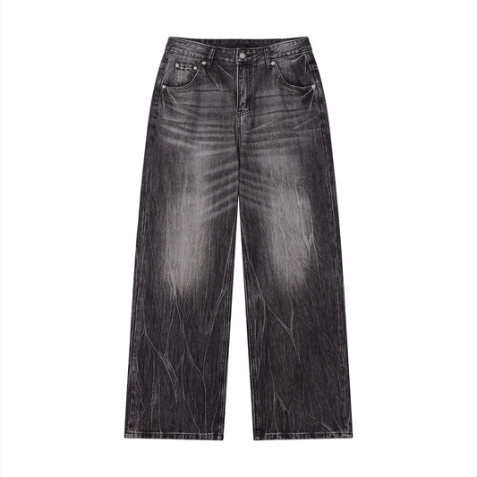 Men’s Vintage Wash Wide Leg Jeans Black
