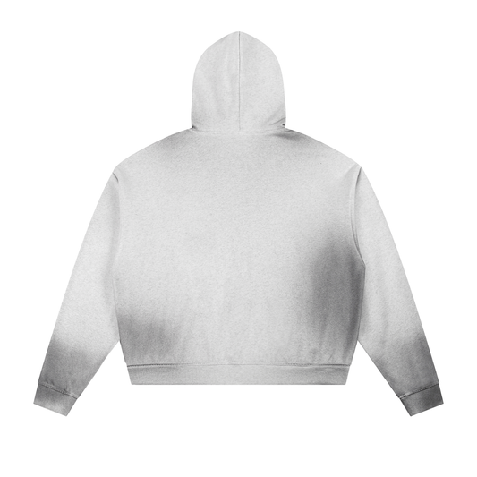 Sun Fade Frayed Raw Edge Fleece Zip Hoodie Grey