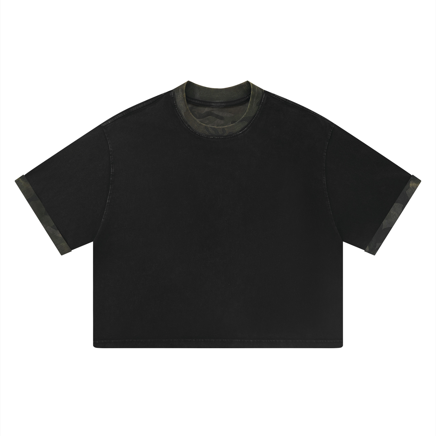 Unisex Mineral Washed Boxy Panel T-Shirt Black