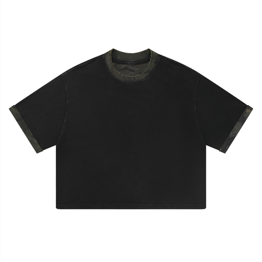 Unisex Mineral Washed Boxy Panel T-Shirt Black