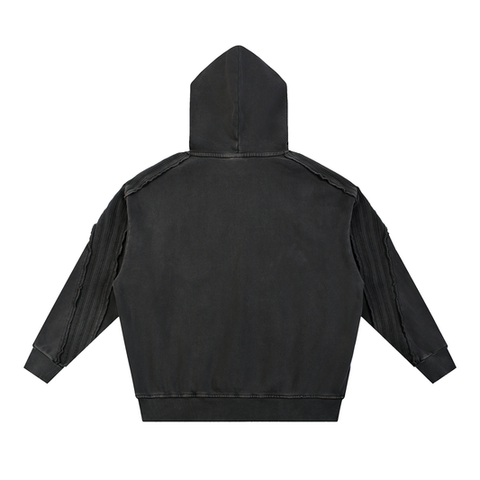 Snow Washed Tape Raw Edge Hoodie Black