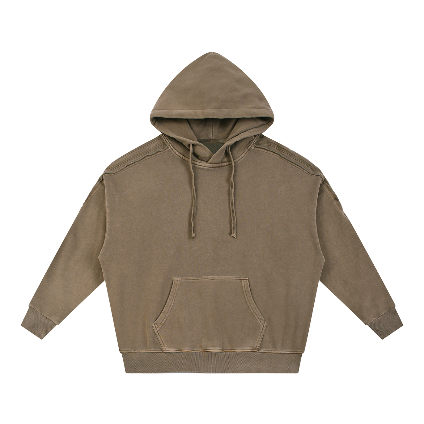 Snow Washed Tape Raw Edge Hoodie Brown
