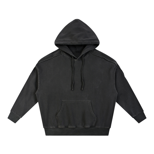 Snow Washed Tape Raw Edge Hoodie Black