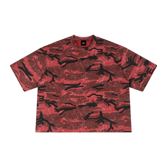 Boxy Camo Print T-Shirt Red