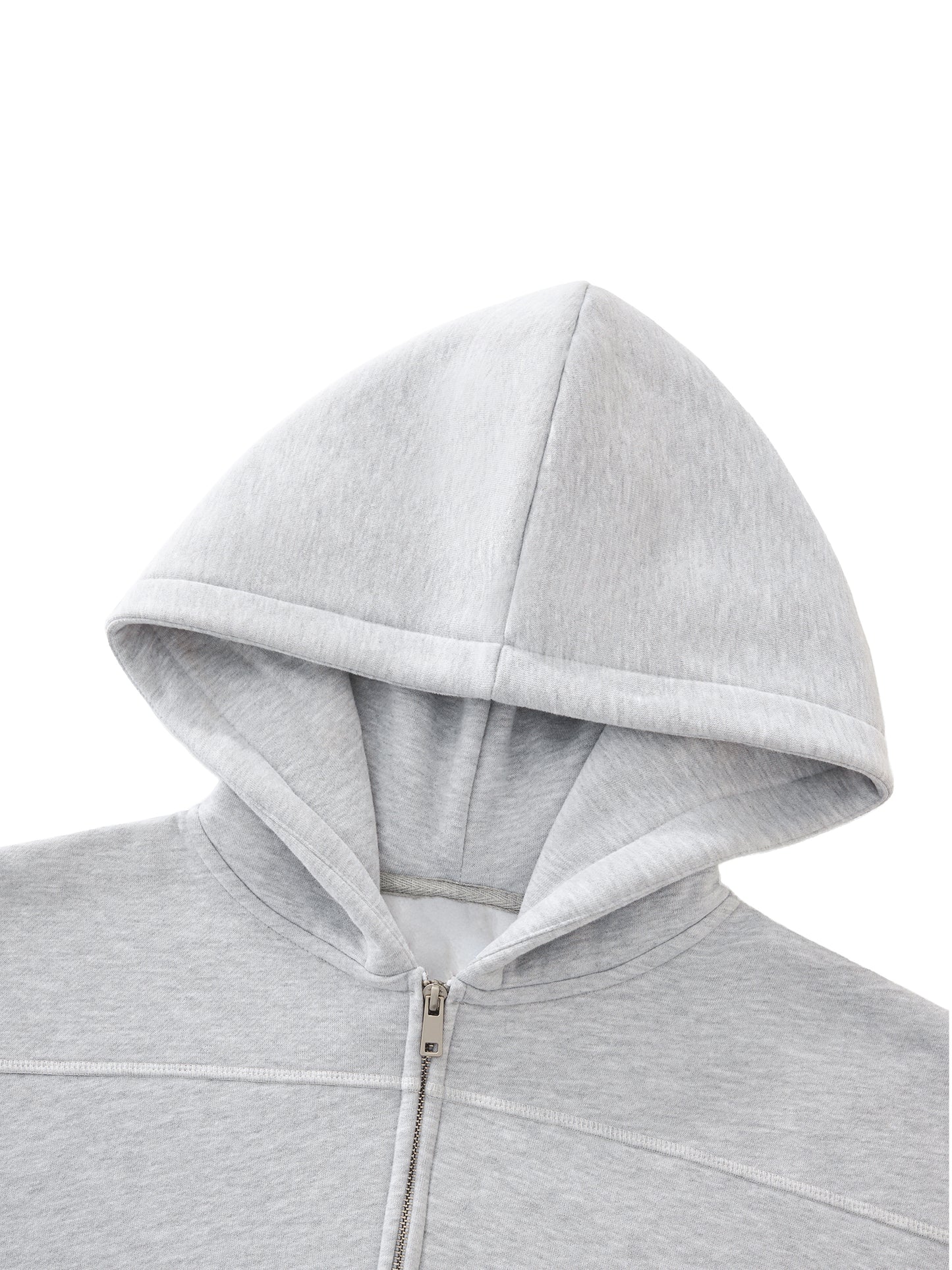 Contrast-Stitched Boxy Fleece Zip Hoodie Grey