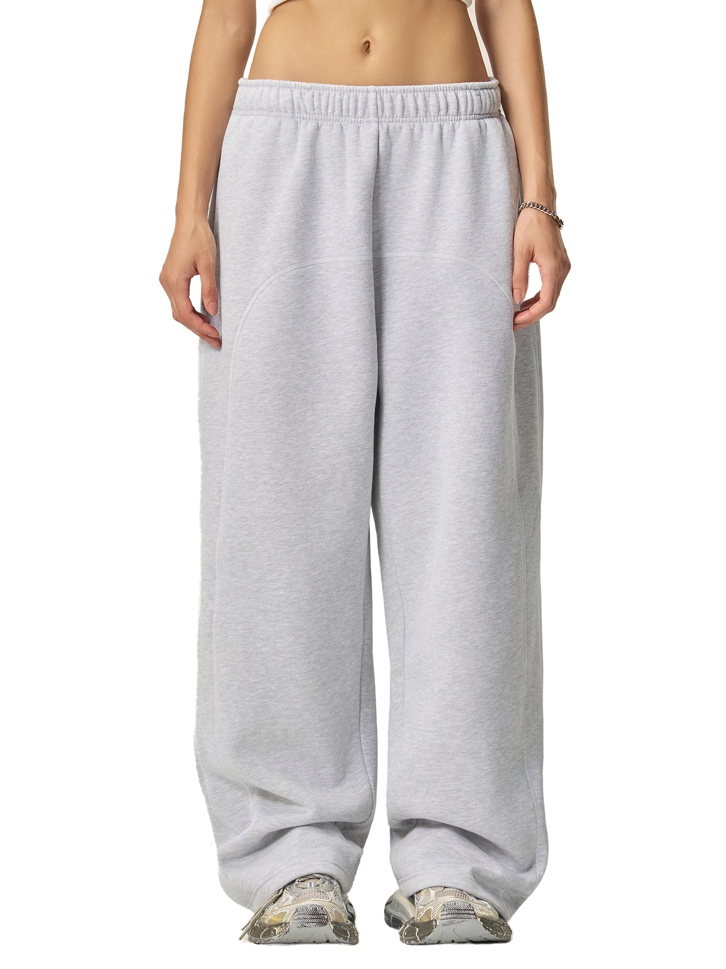 Contrast-Stitched Fleece Sweatpants Grey