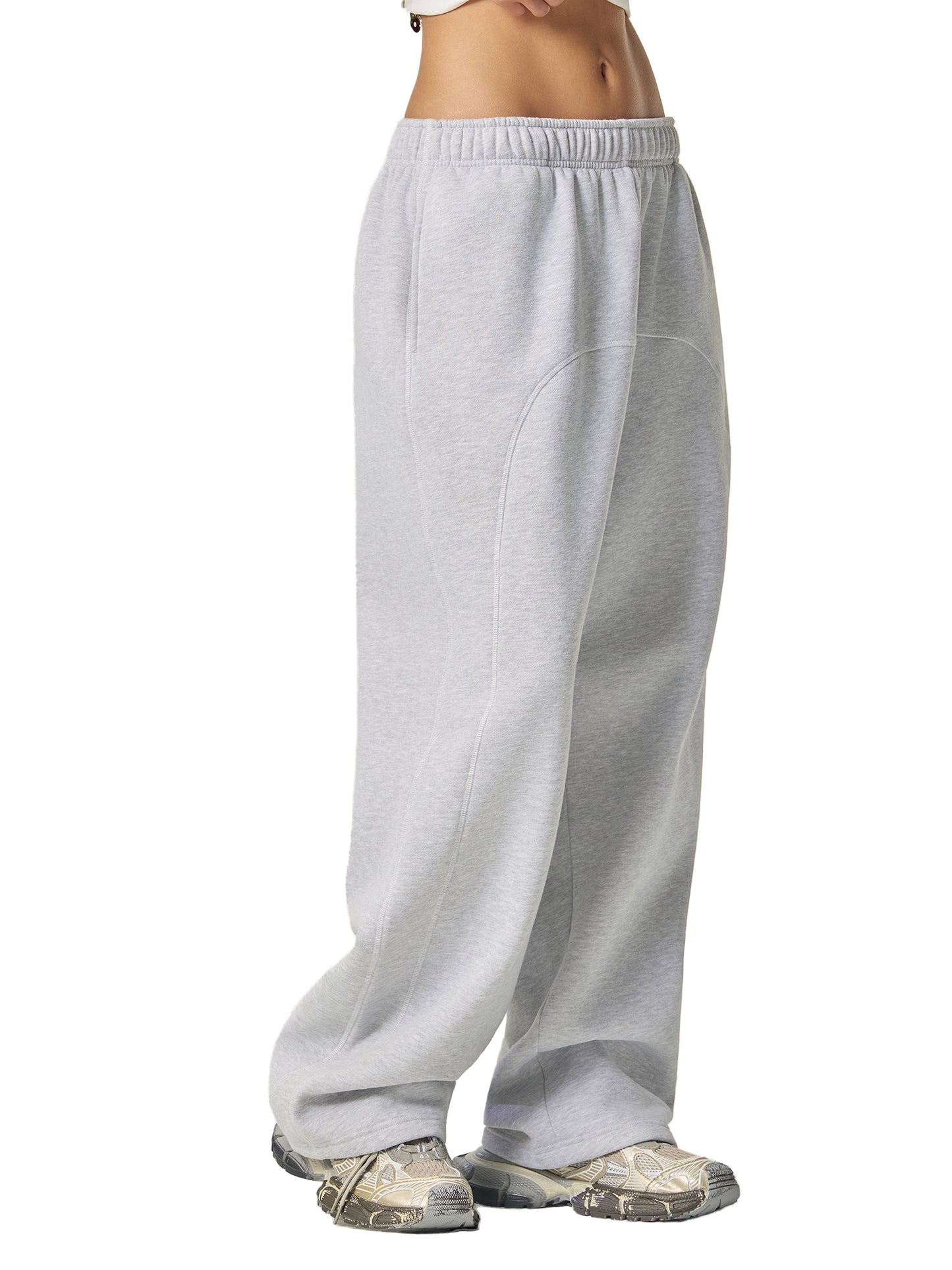 Contrast-Stitched Fleece Sweatpants Grey