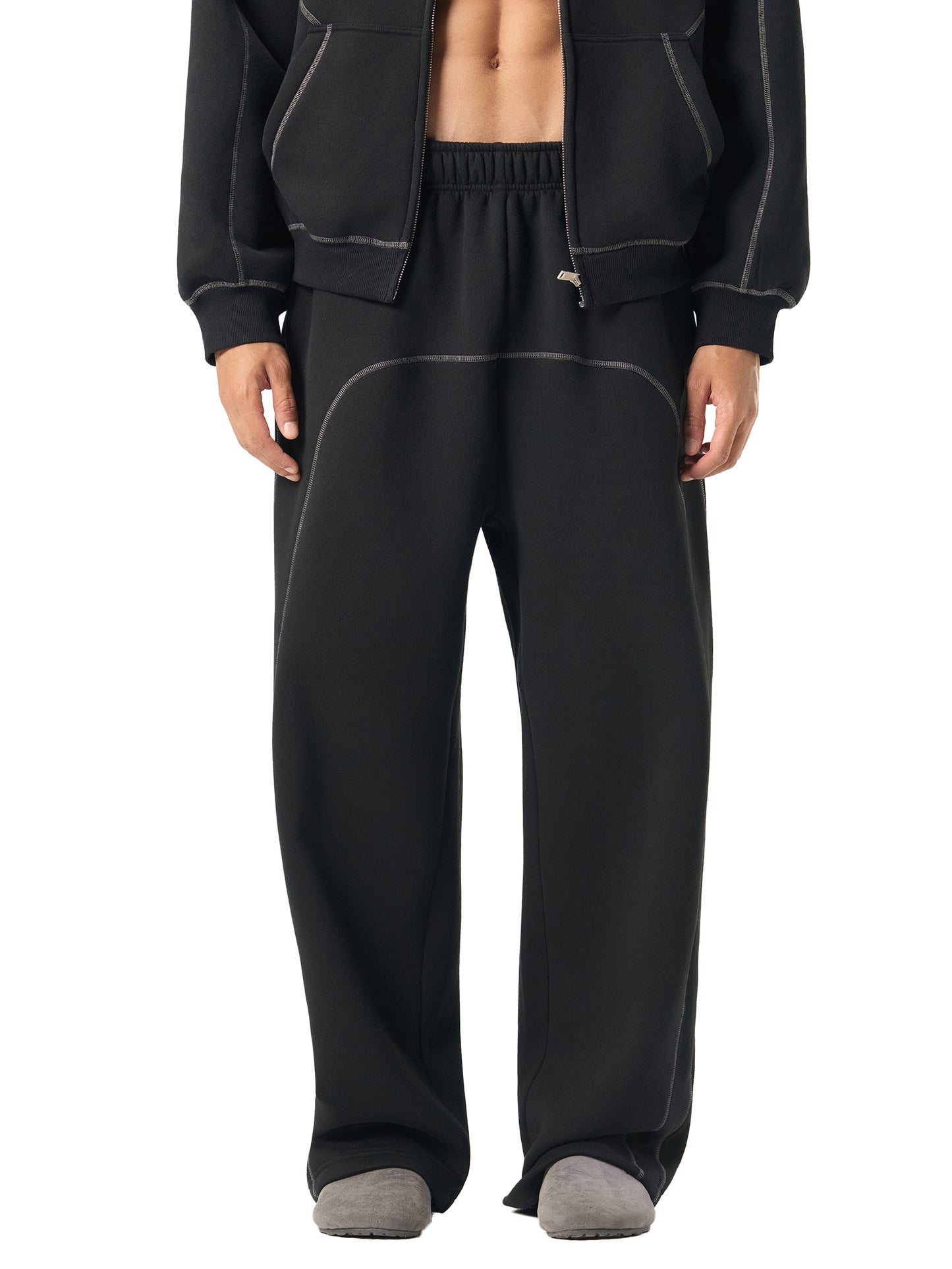 Contrast-Stitched Fleece Sweatpants Black