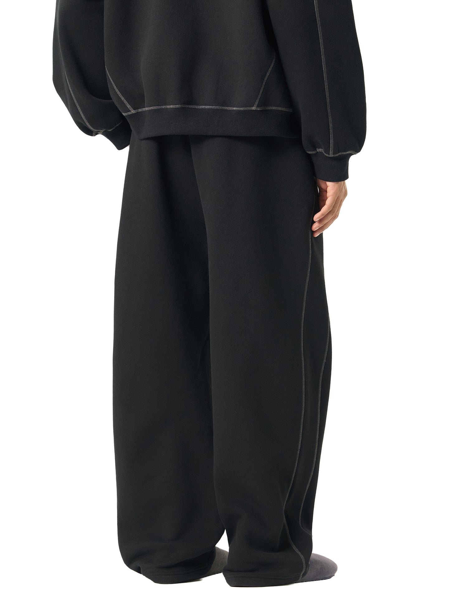 Contrast-Stitched Fleece Sweatpants Black