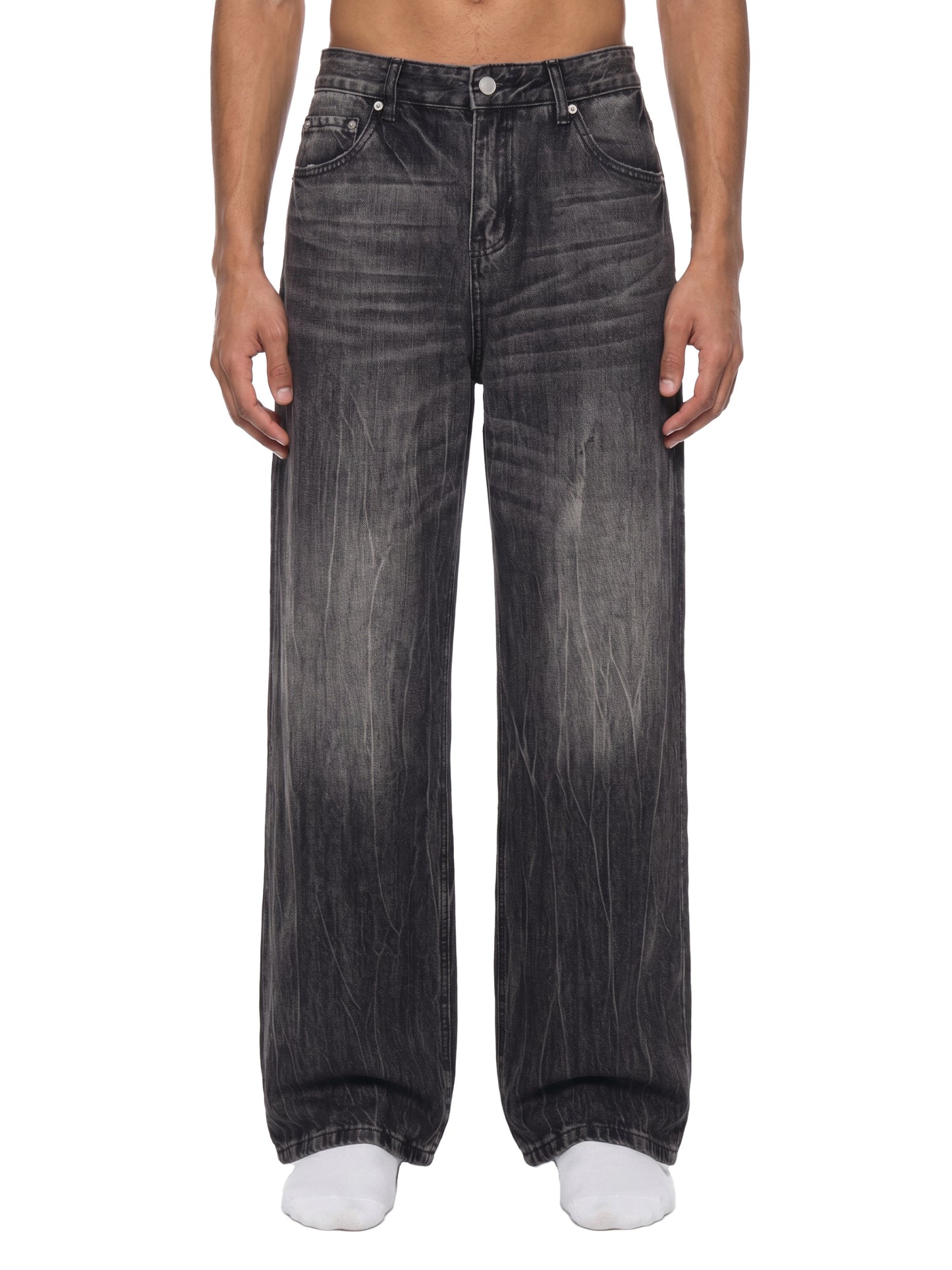 Men’s Vintage Wash Wide Leg Jeans Black