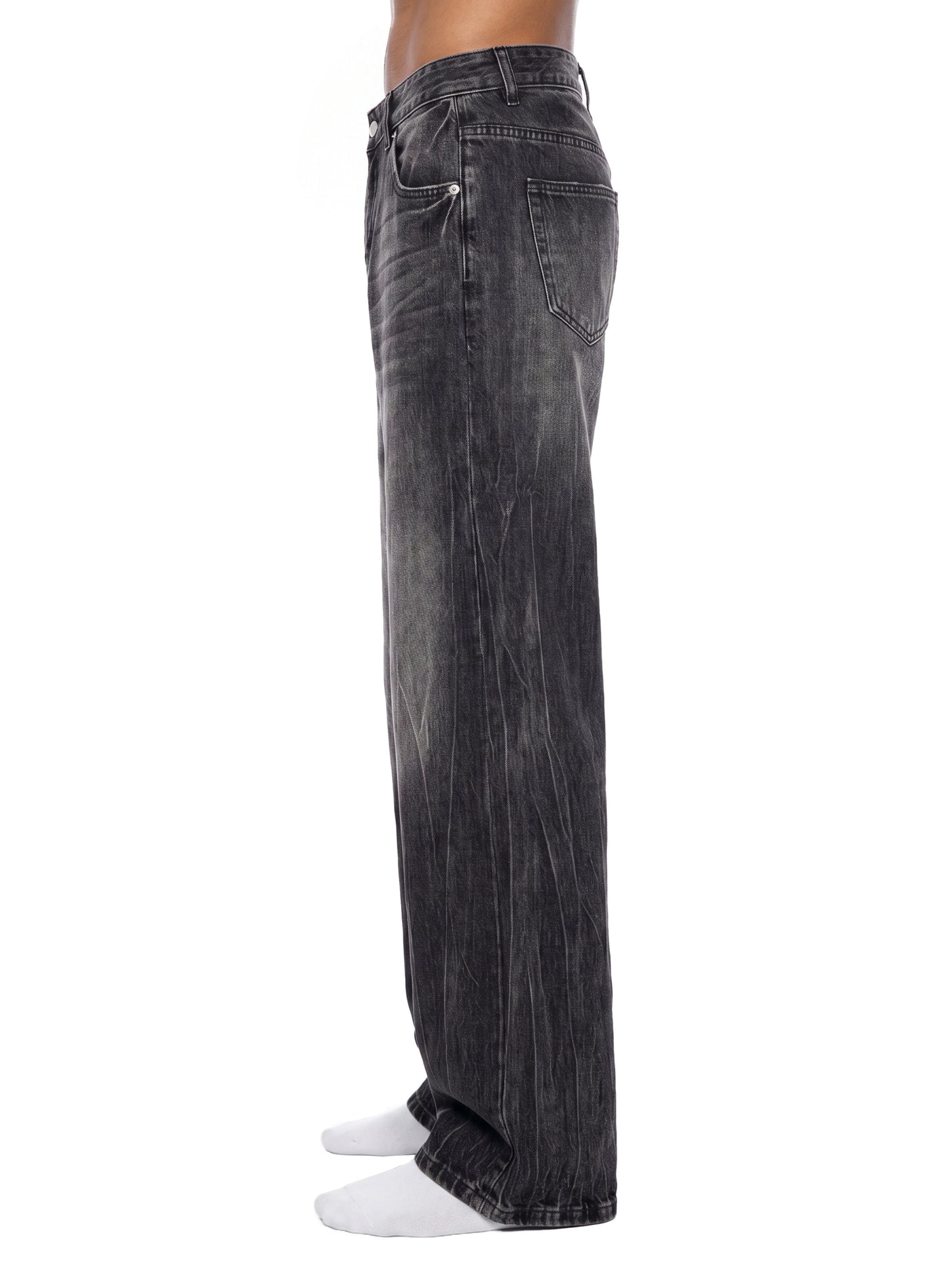 Men’s Vintage Wash Wide Leg Jeans Black