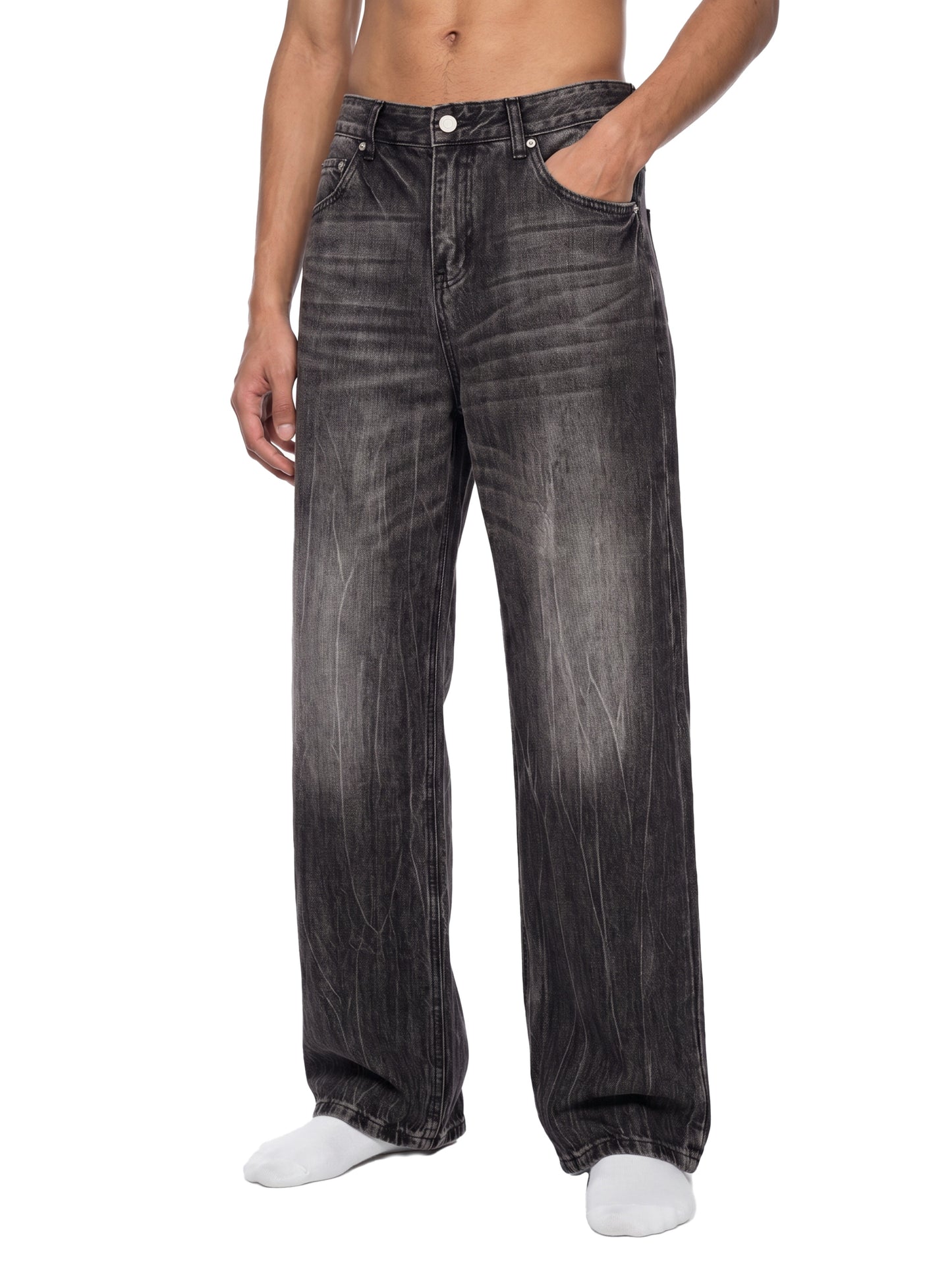 Men’s Vintage Wash Wide Leg Jeans Black