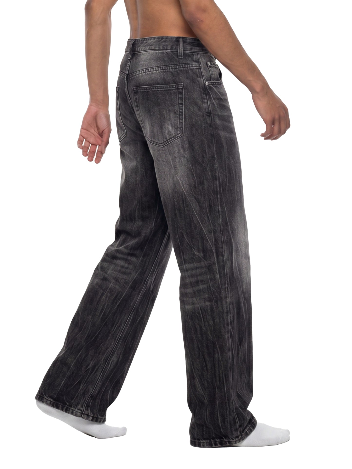 Men’s Vintage Wash Wide Leg Jeans Black