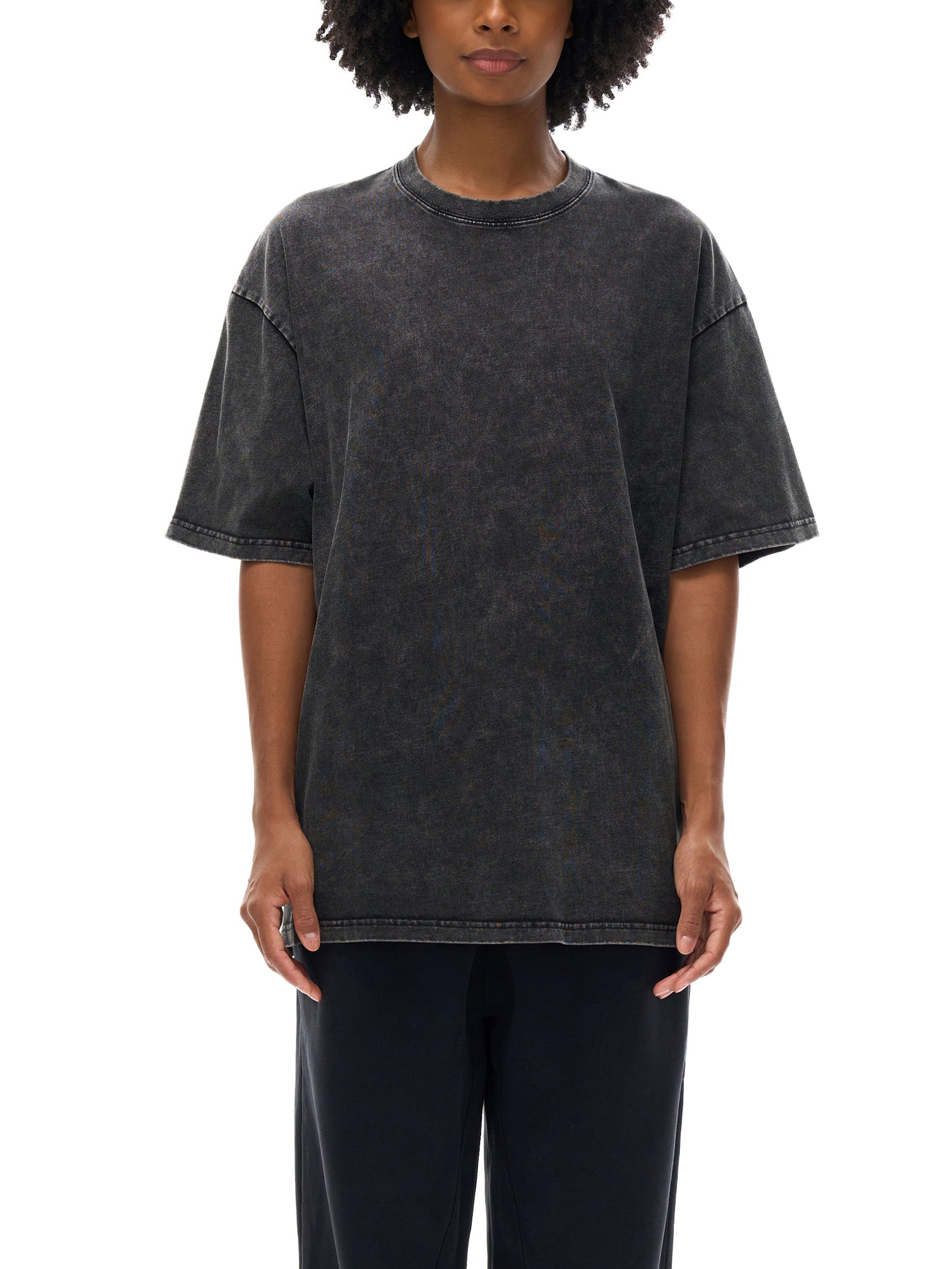 Snow Washed Oversized Cotton T-Shirt Black