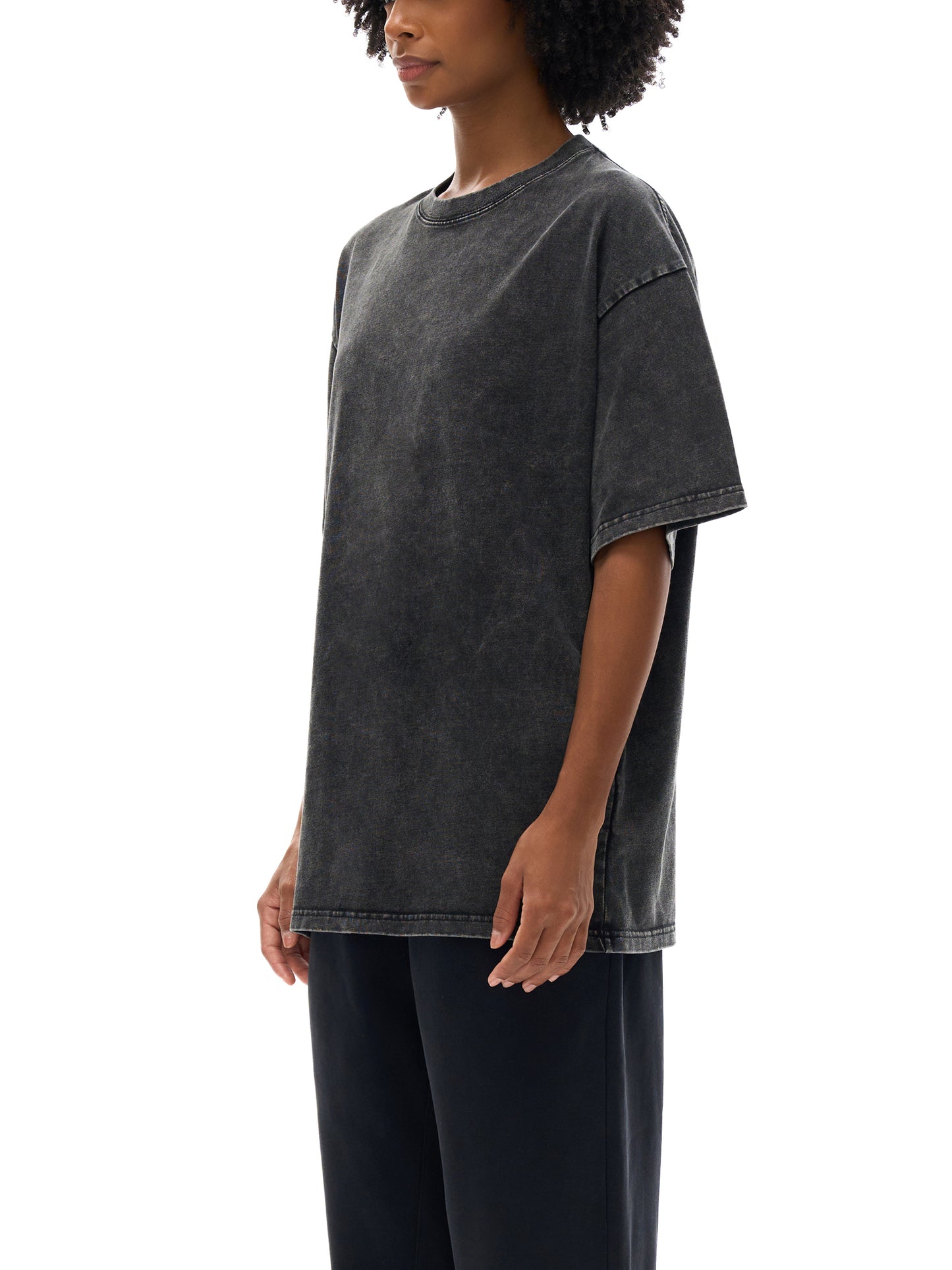 Snow Washed Oversized Cotton T-Shirt Black