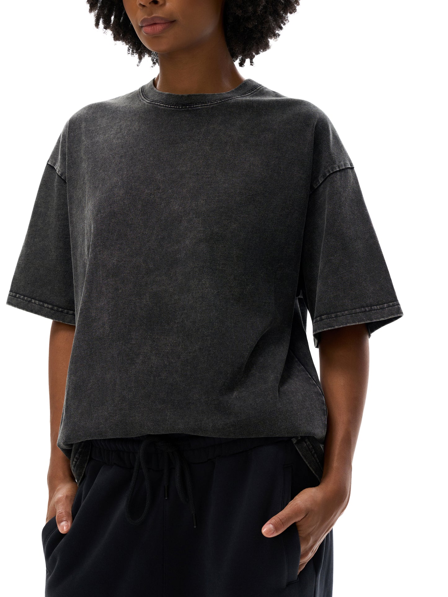 Snow Washed Oversized Cotton T-Shirt Black