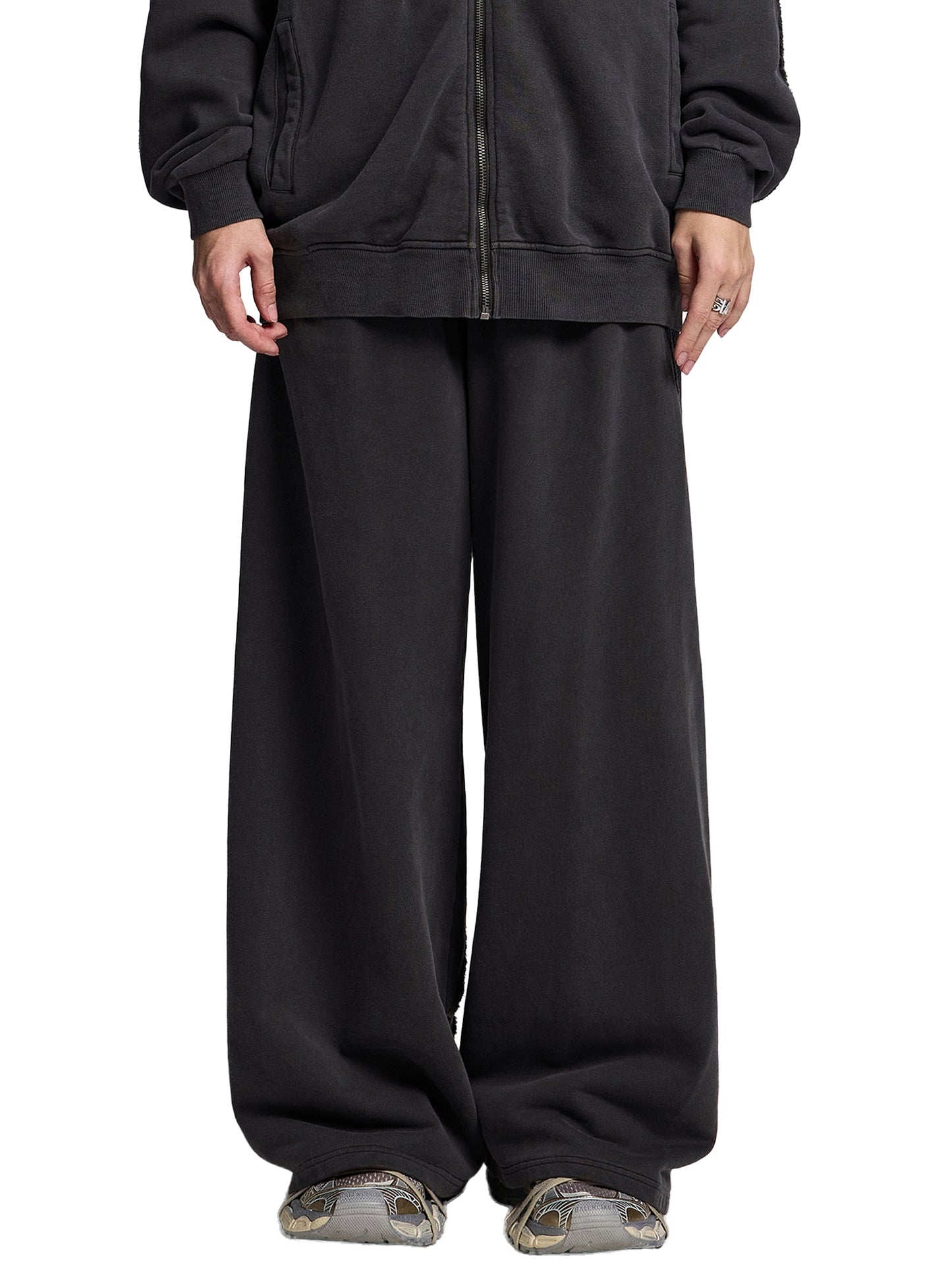 Snow Washed Tape Raw Edge Sweatpants Black