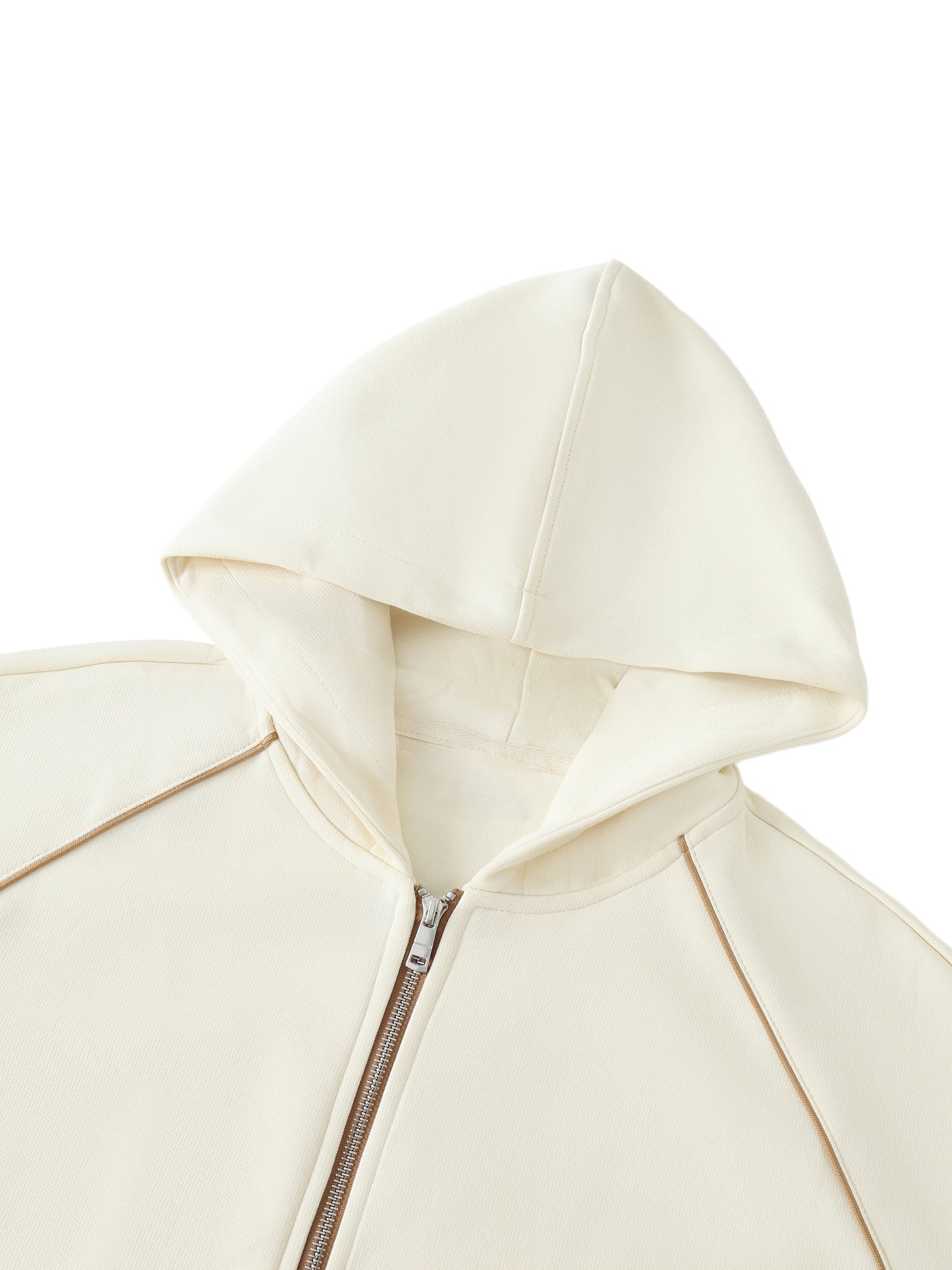 Striped Trim Zip-Up Hoodie Cream