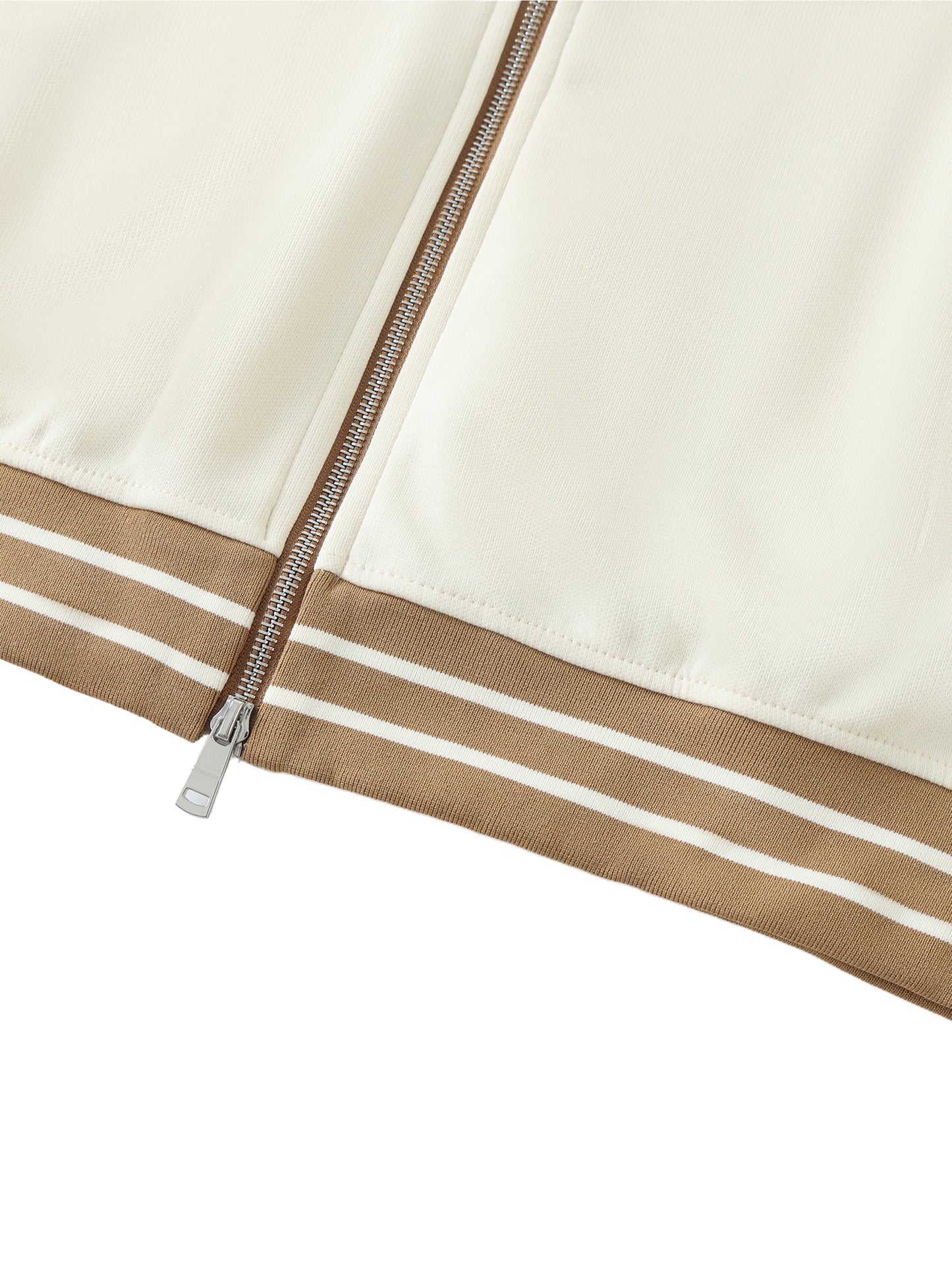 Striped Trim Zip-Up Hoodie Cream