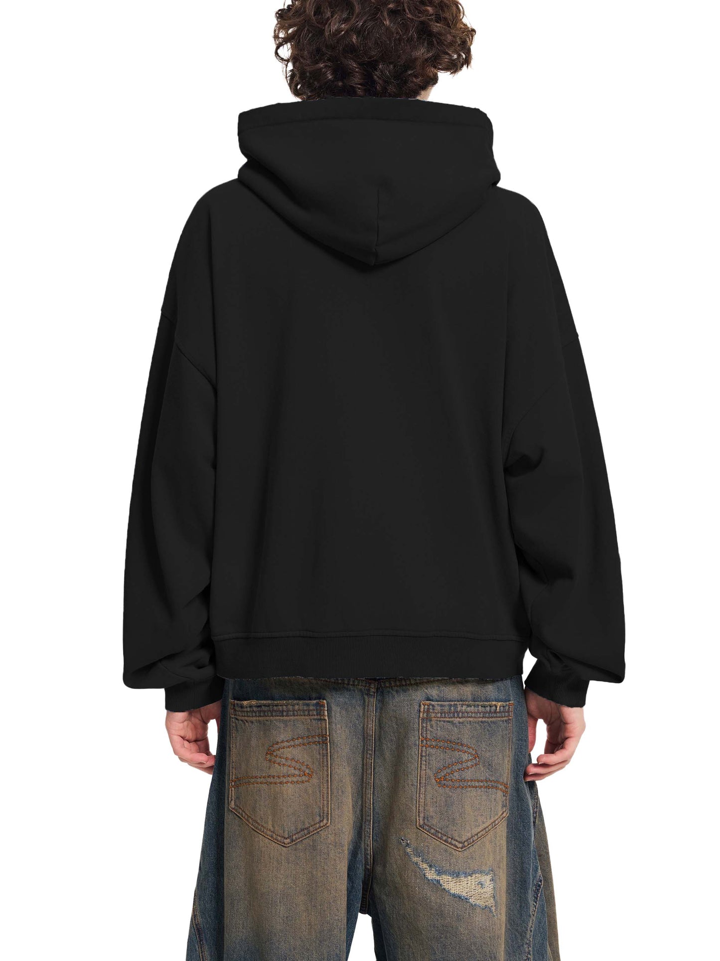 Sun Fade Frayed Raw Edge Fleece Zip Hoodie Black