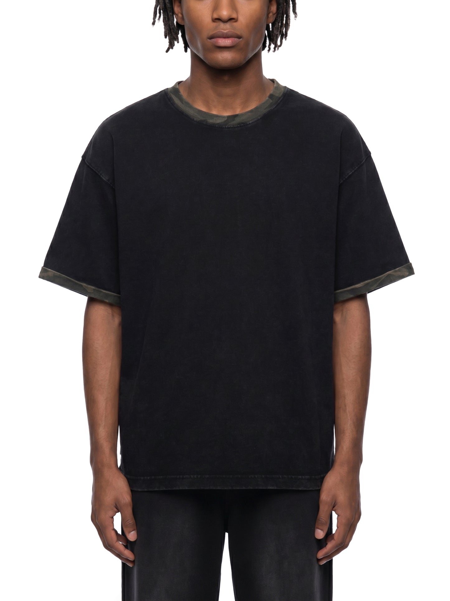 Unisex Mineral Washed Boxy Panel T-Shirt Black