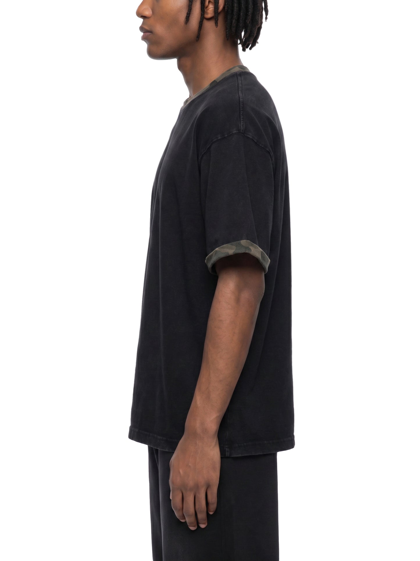 Unisex Mineral Washed Boxy Panel T-Shirt Black