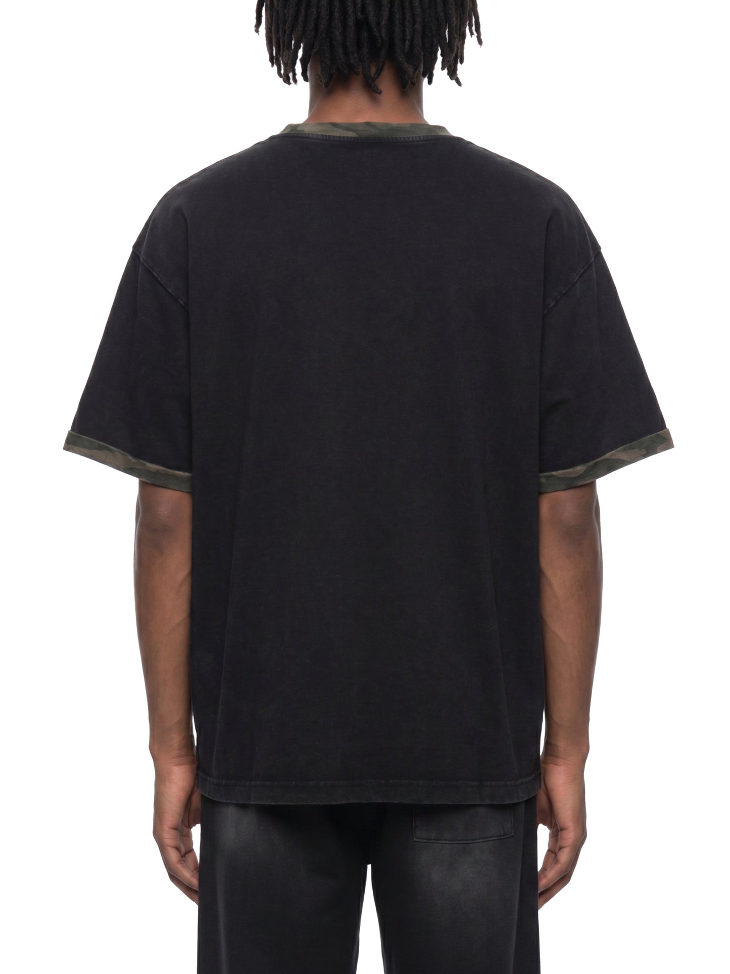 Unisex Mineral Washed Boxy Panel T-Shirt Black