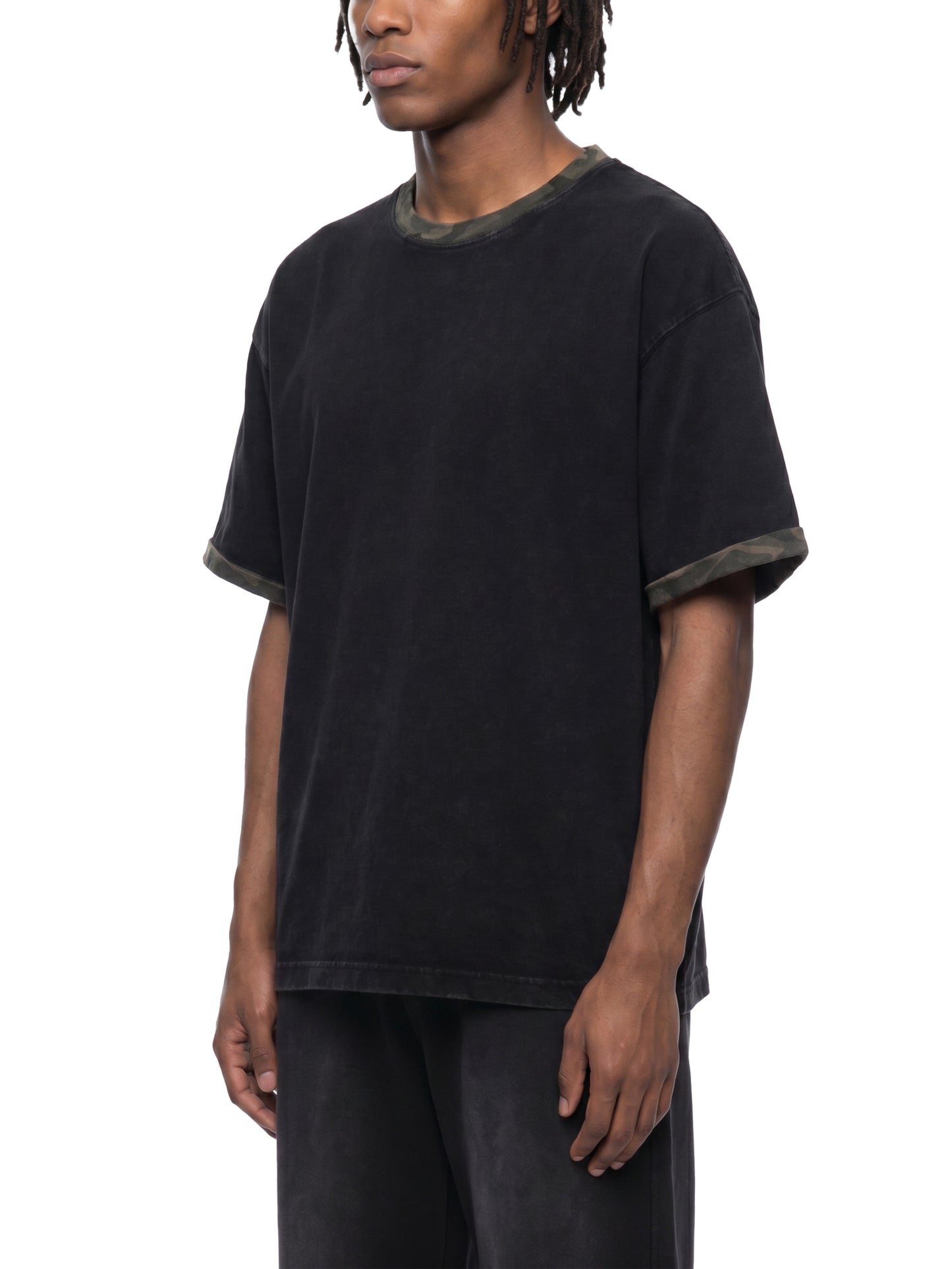 Unisex Mineral Washed Boxy Panel T-Shirt Black
