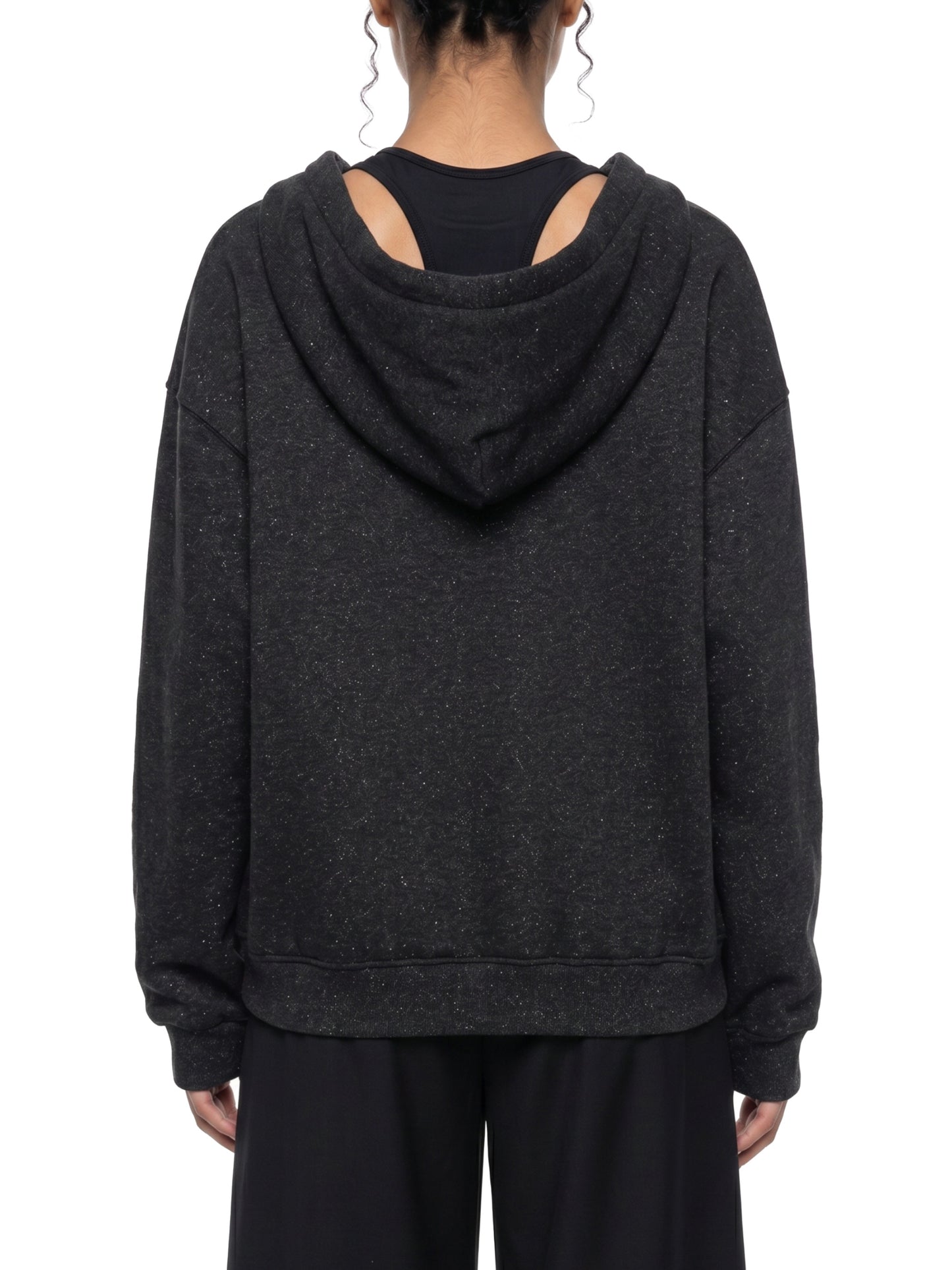 Unisex Sparkles Full Zip Boxy Hoodie Black