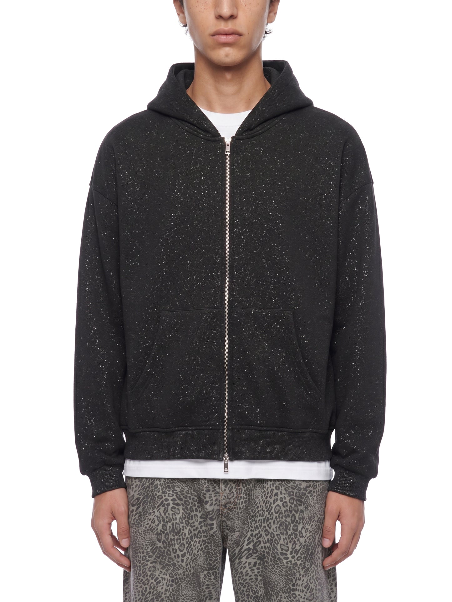 Unisex Sparkles Full Zip Boxy Hoodie Black