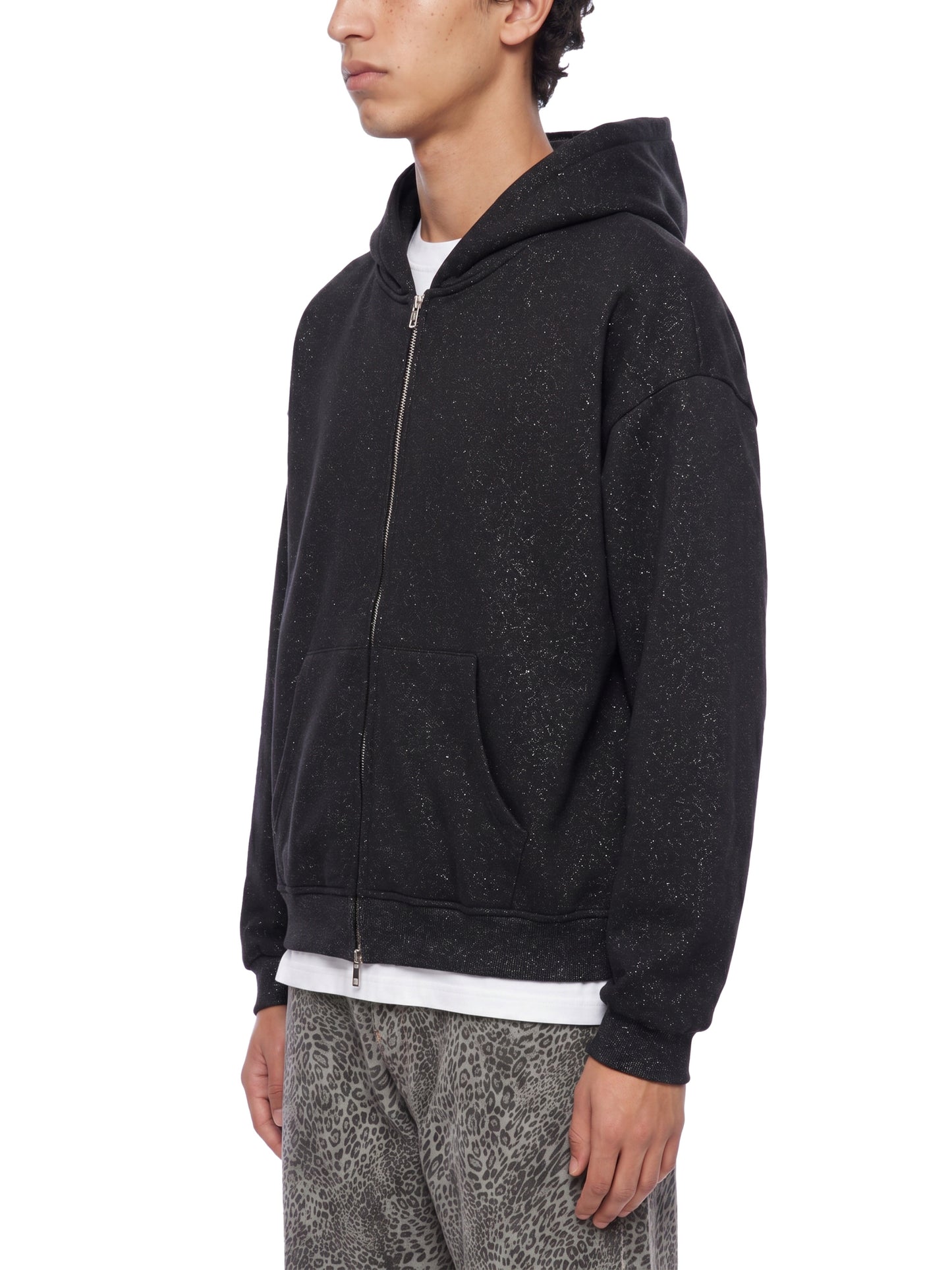 Unisex Sparkles Full Zip Boxy Hoodie Black
