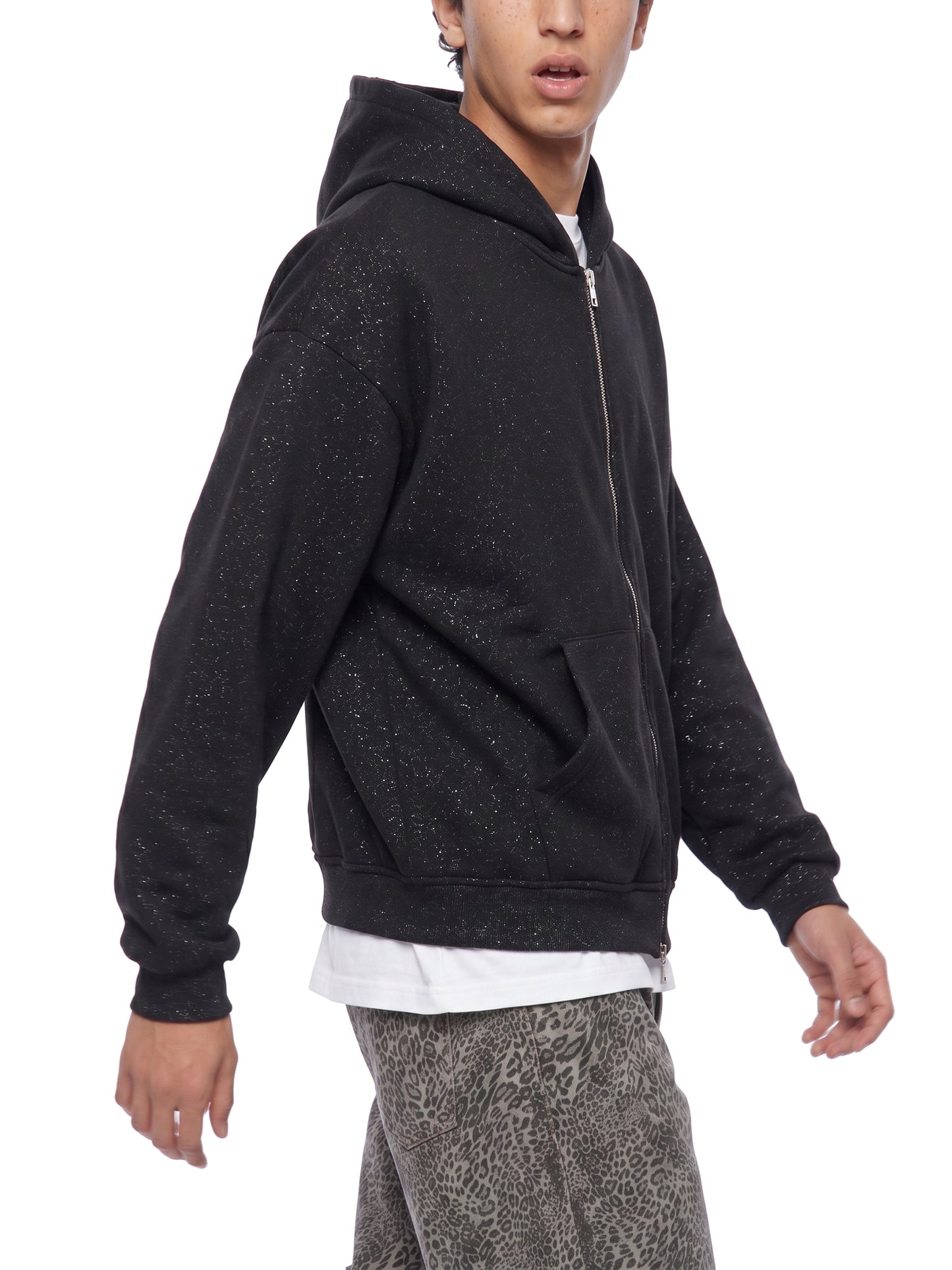 Unisex Sparkles Full Zip Boxy Hoodie Black
