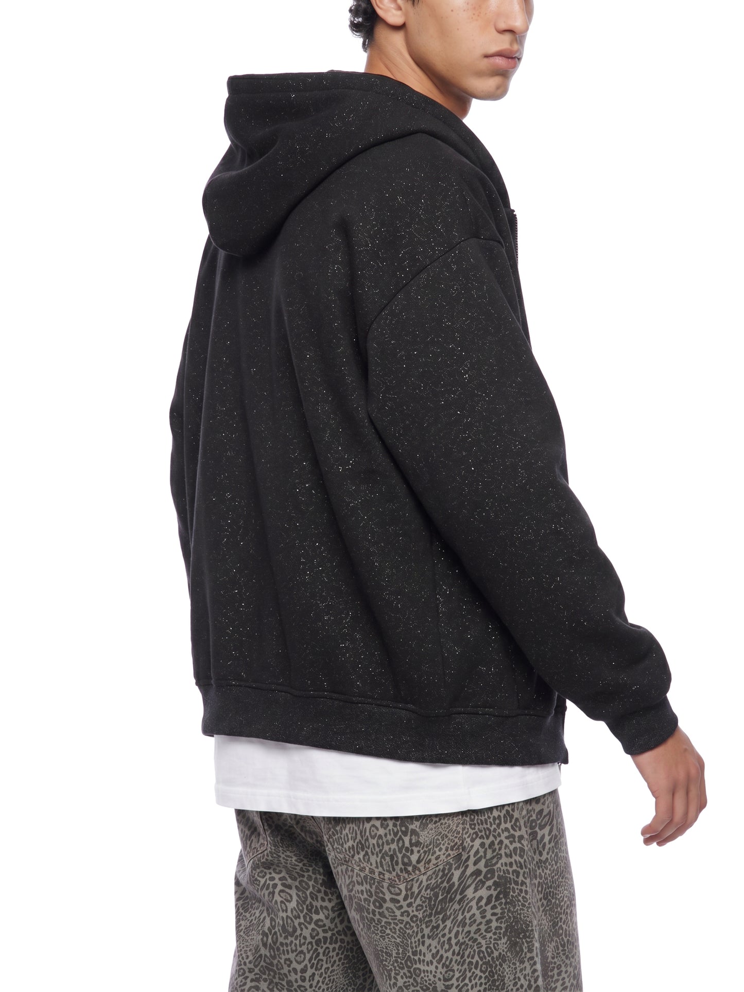 Unisex Sparkles Full Zip Boxy Hoodie Black