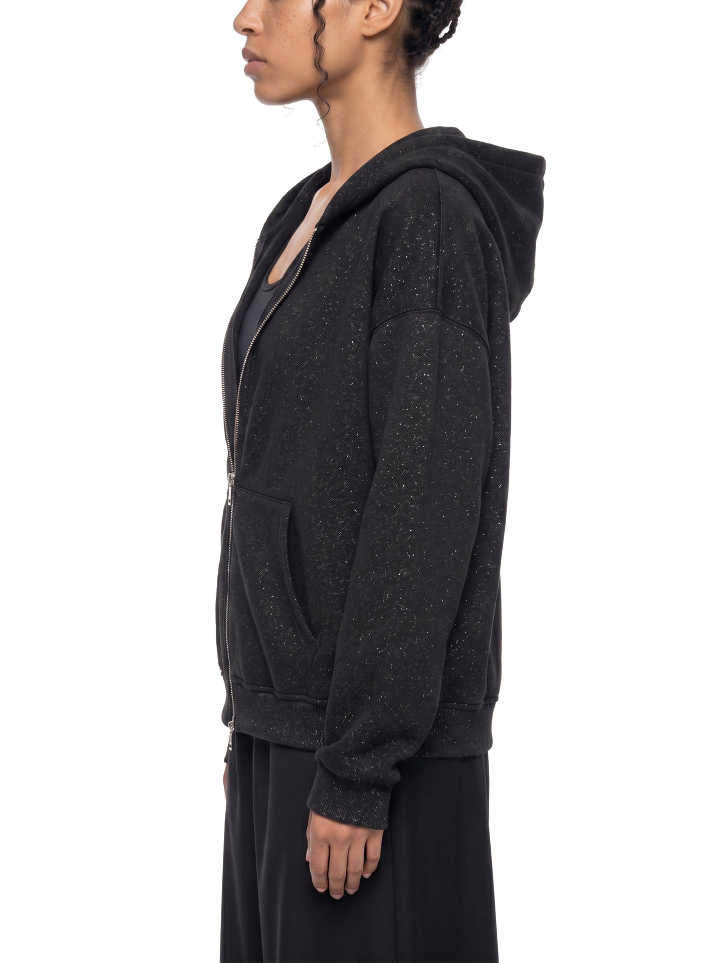 Unisex Sparkles Full Zip Boxy Hoodie Black