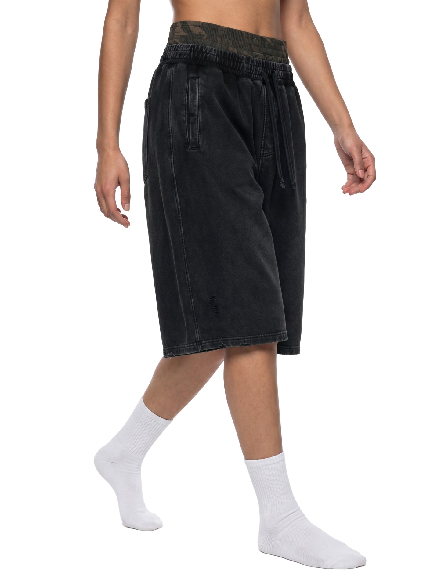 Unisex Vintage Wash Distressed Wide Leg Shorts