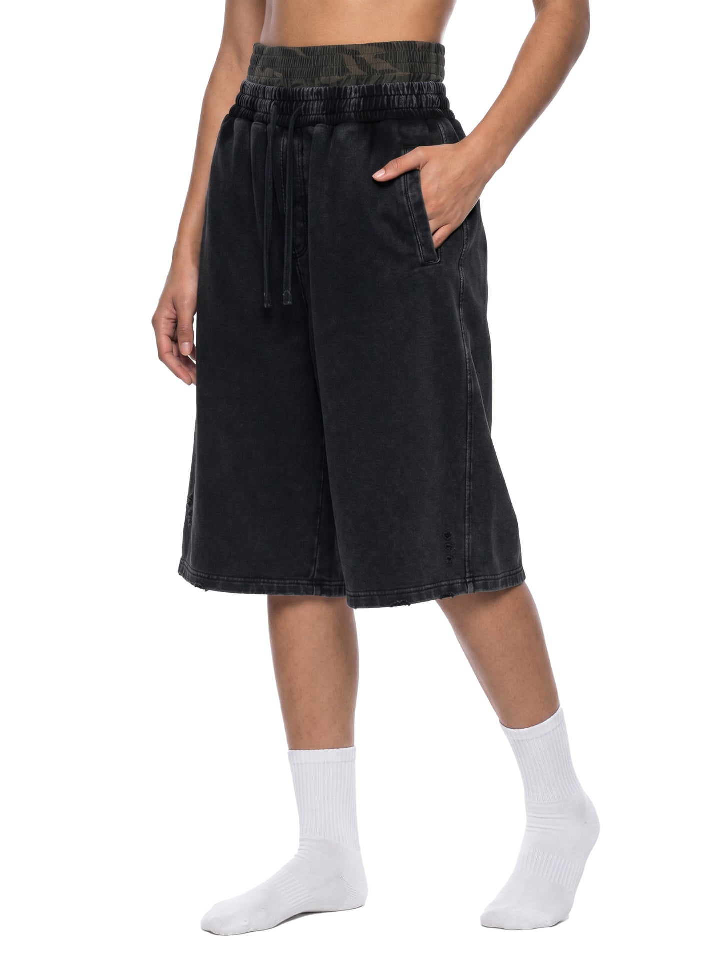 Unisex Vintage Wash Distressed Wide Leg Shorts