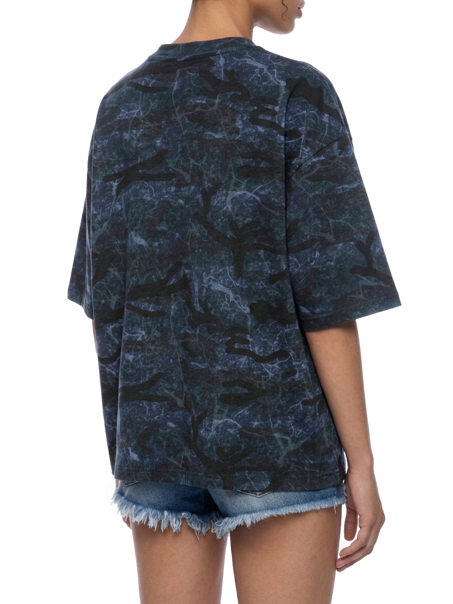 Boxy Camo Print T-Shirt Blue