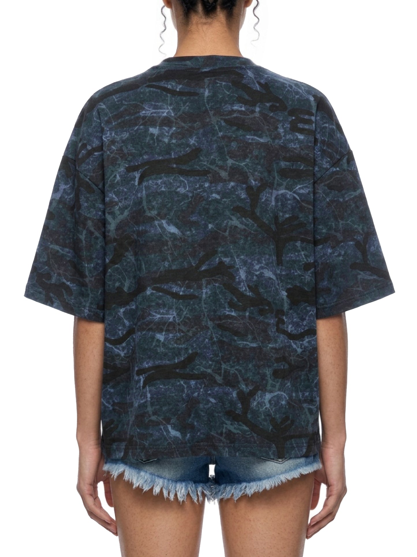 Boxy Camo Print T-Shirt Blue