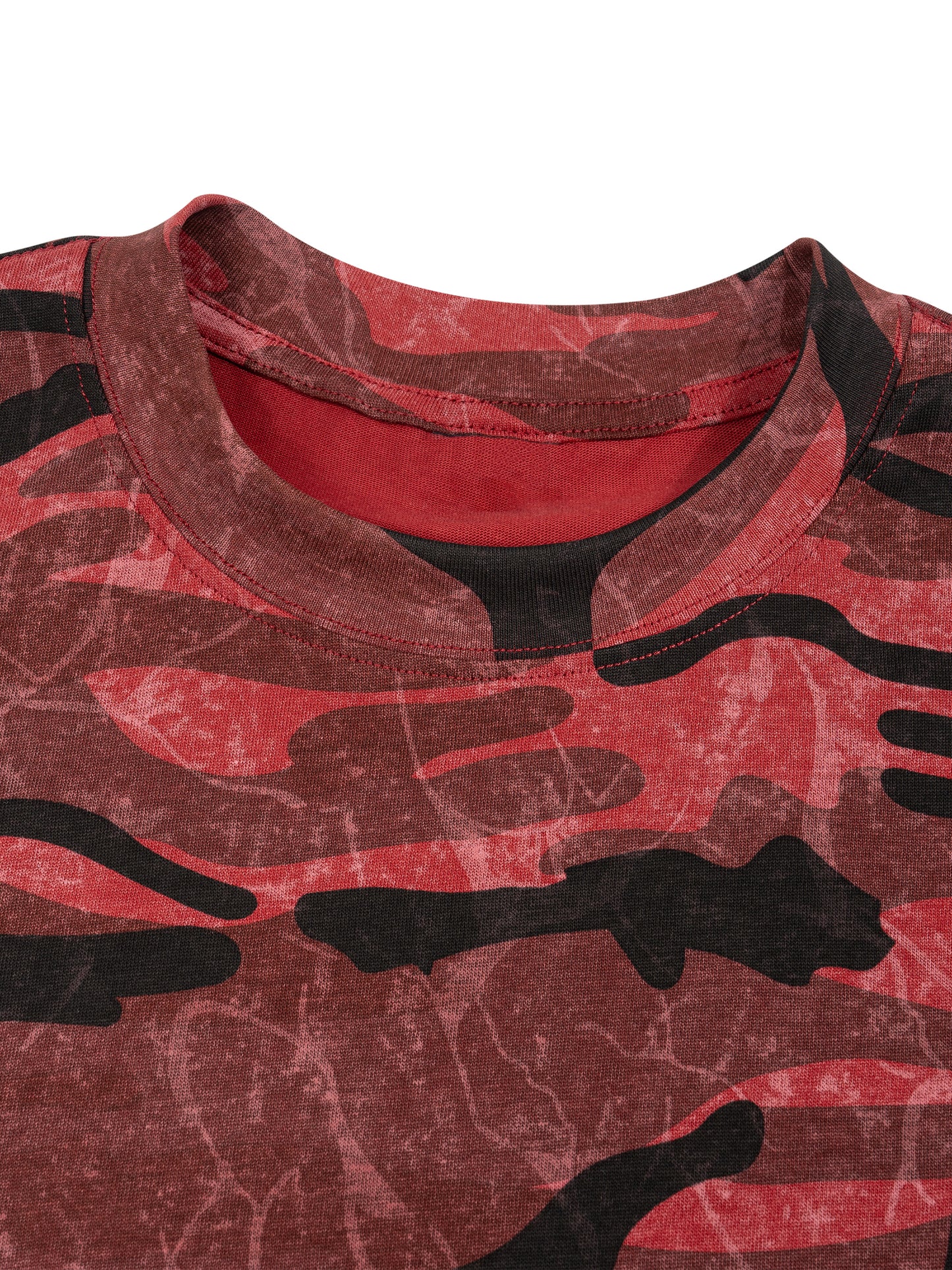 Boxy Camo Print T-Shirt Red